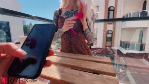 Hot Girl Masturbate Bluetooth Vibrator a Outdoor Restaurant