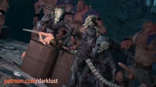 Lara Croft is slapped in the face by giant troll cocks